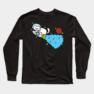 Cat Space Traveler on a Rocket in Space Long Sleeve T-Shirt